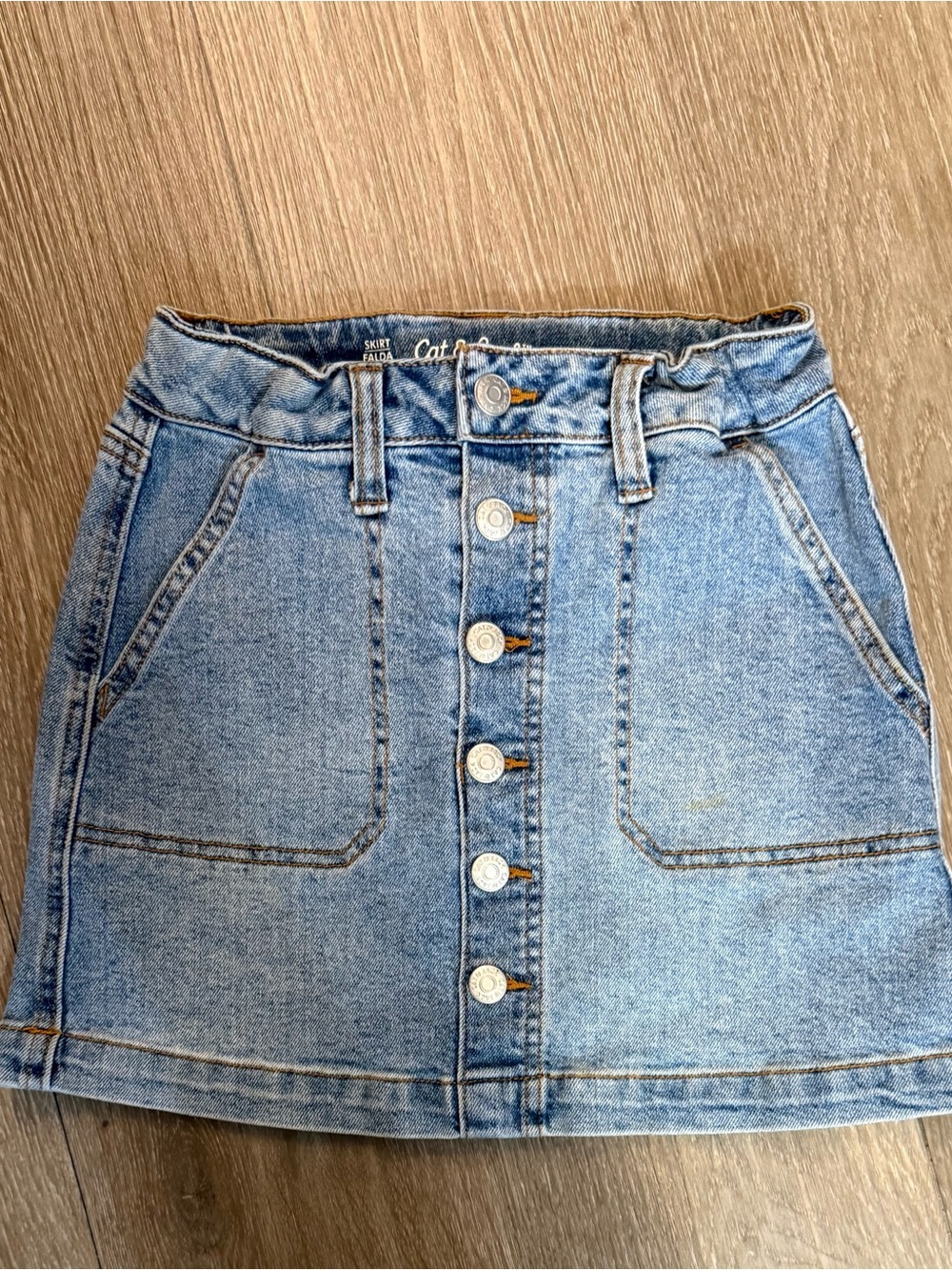 Cat & Jack Light Blue Denim Skirt with Orange Topstitch